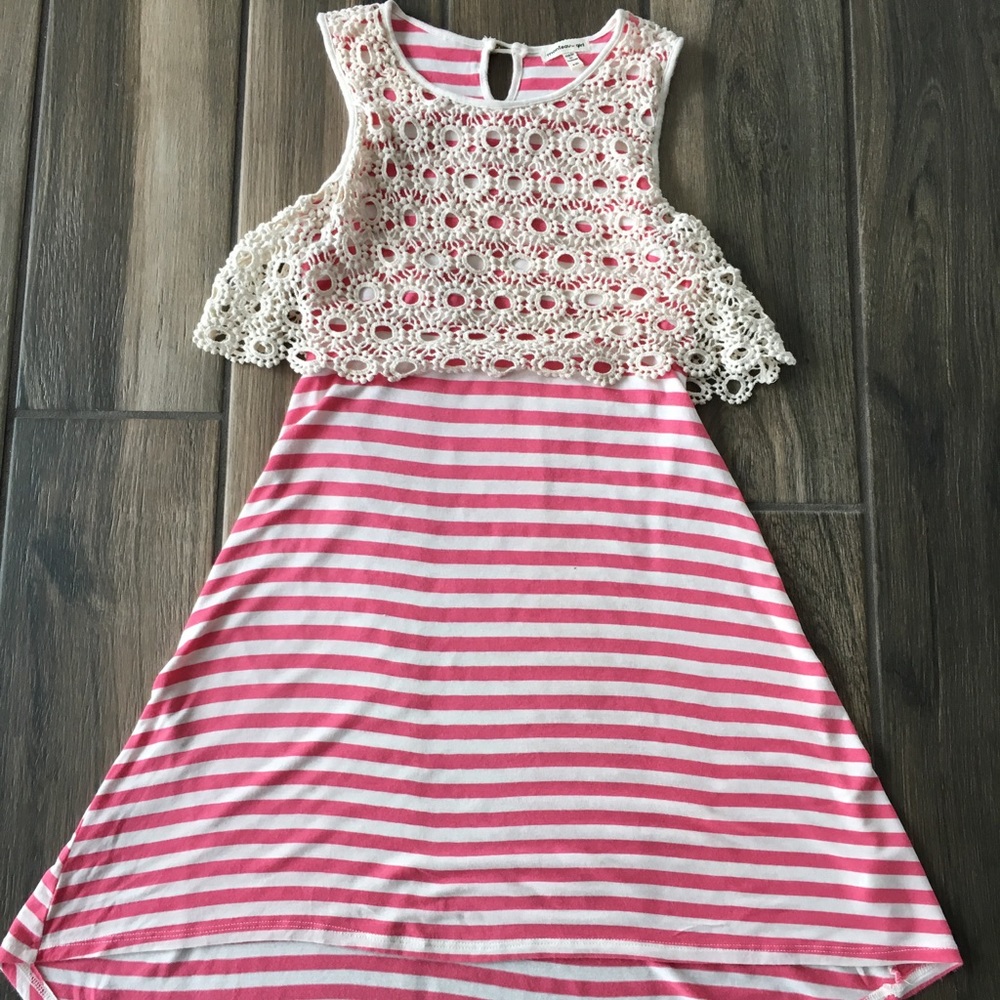 Girl's Striped Dress with Lace overlay